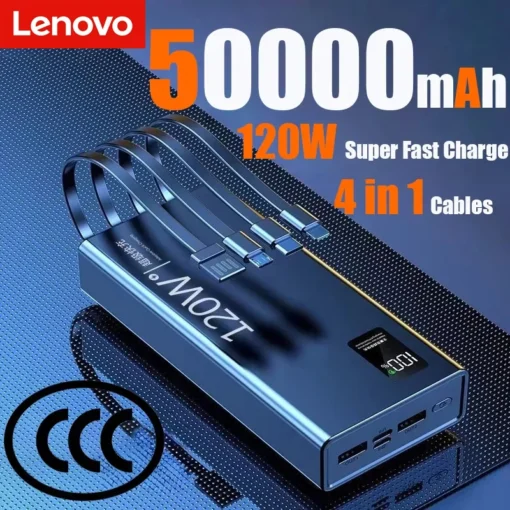 Lenovo Power Bank 120W with 4-in-1 Cables – Fast Charging Portable Charger for iPhone and Samsung - Image 7