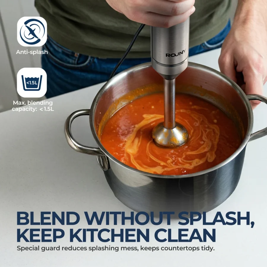 Powerful 1000W Stainless Steel Hand Blender with Mixing Beaker, Processor, and Whisk - Image 5