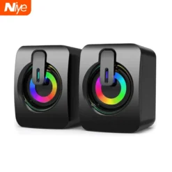 Wired HIFI Stereo USB Computer Speakers with LED Light for Desktop Use