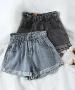 PTKPCC Women’s High-Waist Loose Denim Shorts - Retro Casual Summer Pants