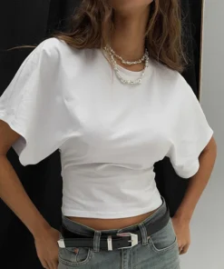 Alternative view of Fashion Casual Solid Gray Cropped T-shirt 2025 Woman Clothes O-neck Corset Tops Streetwear Girls Spring Summer Short Tee Shirts