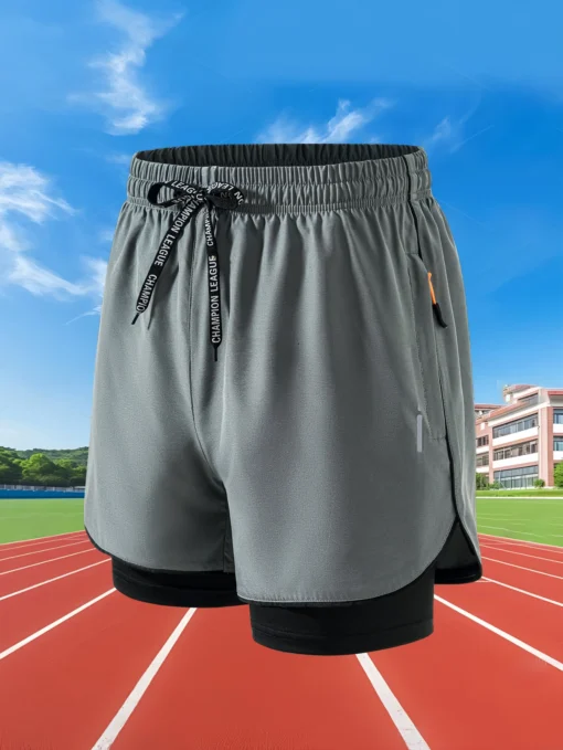 2 in 1 Sports Shorts with Quick Dry Feature for Men's Gym and Running Workouts - Image 4