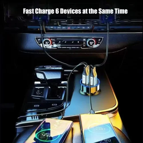 Alternative view of 100W 6-Port Fast Charging Car Charger with USB-C and QC 3.0 for iPhone, Samsung, Huawei, Xiaomi