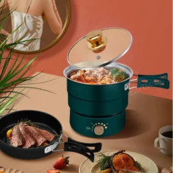 Foldable Electric Cooking Pot - 1.6L Multicooker and Frying Pan for Home and Travel
