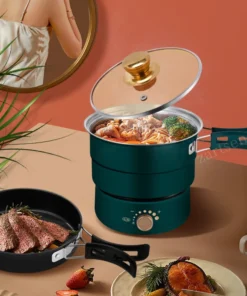 Foldable 1.6L Electric Cooking Pot - Portable Multicooker and Frying Pan for Home and Travel