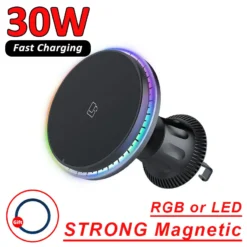 30W Magnetic Wireless Car Charger with RGB Lighting for iPhone Pro Max