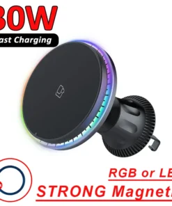30W Magnetic Car Wireless Charger RGB For iPhone 12 13 14 15 Pro Max Macsafe Car Phone Holder Stand Mount Fast Charging Station