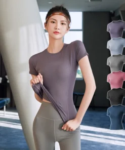 Alternative view of 2024 Women's Sports Fitness Clothing Slim Running Sweat Absorbing Skinny Yoga Clothes Quick Drying Clothes Short Sleeved T-shirt