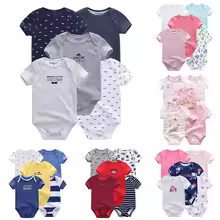 Kiddiezoom 5 Pcs/Lot Four Seasons Fashion Cartoon Short Sleeve Baby Boy Girl Bodysuits Soft 100%Cotton NewbornOnesies