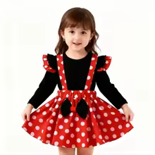 1-5 Years Children Outfit Baby Clothing Set Girl Summer Birthday Costume Kids Dots Tops Skirt Minnie Cosplay Dress with Headband