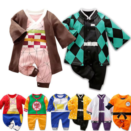0-18 Months Anime Baby Rompers Newborn Cosplay Costume Infant Akatsuki Nezuko Tanjirou Cotton Clothes Boys Girls Kids Outfit