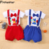 Baby Boys Birthday Outfits Sets Balloon Letter"1" Bodysuit and Y-back Suspender Shorts 1 Year Birthday Baby Cake Smash Clothes