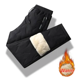 Winter Running Pants with Cashmere Fleece for Men in Waterproof Thermal Material - Black B, L(40 kg- 45 kg)