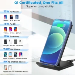 Alternative view of 30W Qi Wireless Charger Stand with Fast Charging for iPhone and Samsung Phones
