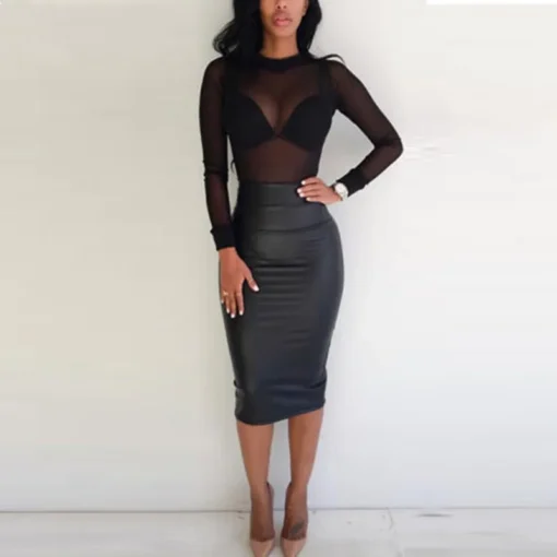 Sheer Mesh Long Sleeve Turtleneck Top for Women in Slim Fit - Image 2