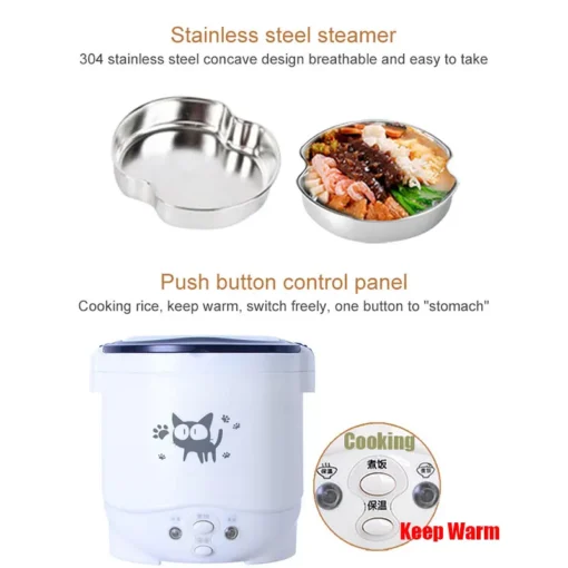 Mini Rice Cooker and Food Steamer with 1L/2L Capacity for Car and Truck - Image 6