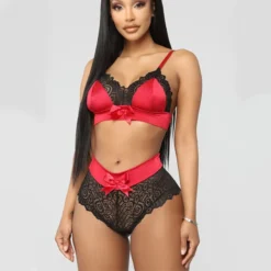 Alternative view of Lace Bra and Panty Set with Half Cup Design for Women