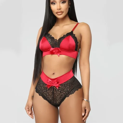 Lace Bra and Panty Set with Half Cup Design for Women - Image 2