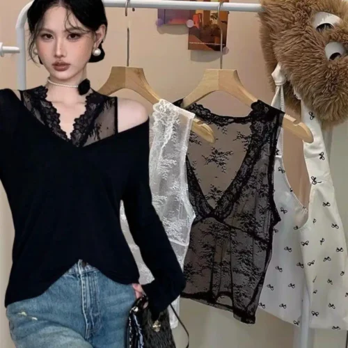 Sexy Lingerie Wire Free Bra Tank Tops Women V-Neck Strap Vest Women Slim Fit Short Base Shirt Inner Wear Summer See Through Top