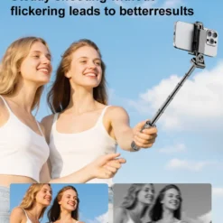 Alternative view of Pocket Selfie Stick with Four-Corner Stand and Rechargeable Bluetooth Remote for iPhone and Android Users