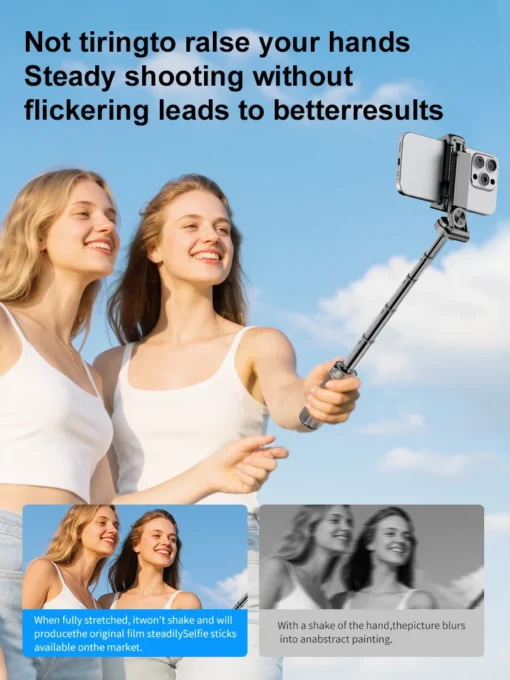 Pocket Selfie Stick with Four-Corner Stand and Rechargeable Bluetooth Remote for iPhone and Android Users - Image 2