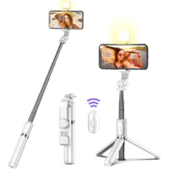 Wireless Bluetooth Selfie Stick with Tripod and Built-in Fill Light for Smartphones