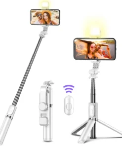 Wireless Bluetooth Selfie Stick Foldable Portable Tripod with Fill Light Shutter Remote Control for Android iPhone Smartphone