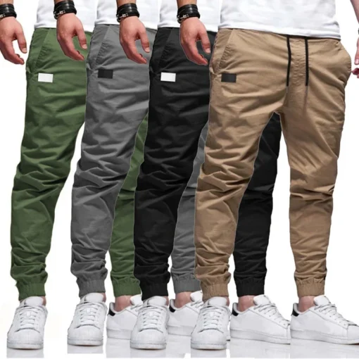 Men's Loose Straight Cargo Pants with Solid Color for Casual Wear - Image 7