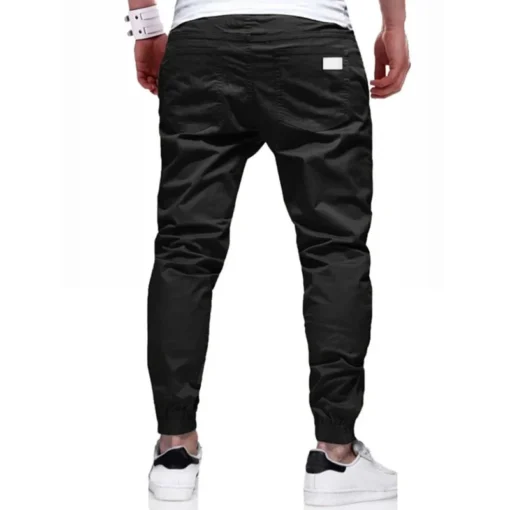 Men's Loose Straight Cargo Pants with Solid Color for Casual Wear - Image 3