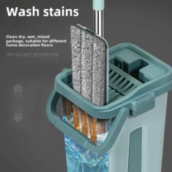 Microfiber Flat Mop with Bucket for Hands-Free Wringing and Wet/Dry Cleaning on Hardwood Laminate
