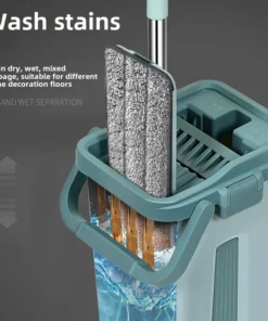 Flat Mop with Bucket Hand Free Wringing Floor Cleaning Mop Microfiber Mop Pads Wet or Dry Usage on Hardwood Laminate