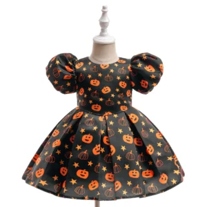 Baby Girls Pumpkin Cosplay Costume Dress with Cartoon Design