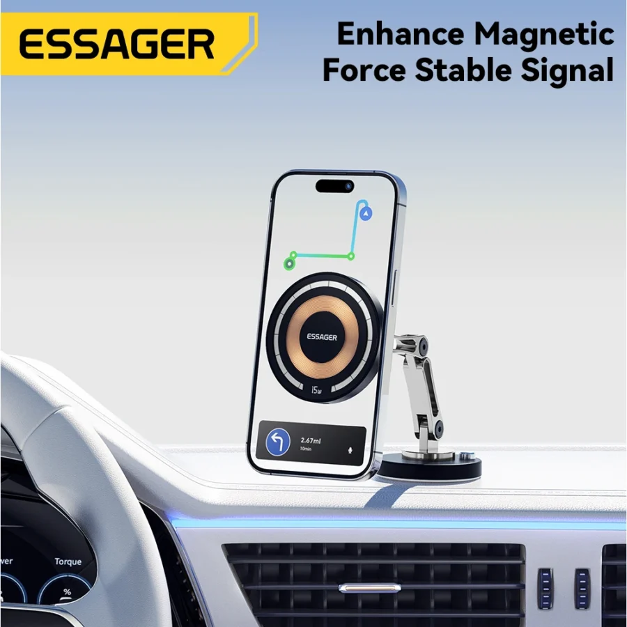 Essager Magnetic Wireless Charger Car Phone Holder 15W Fast Charging Easy Paste Mount Stand For Magsafe iPhone 15 14 13 Pro Max - Image 4