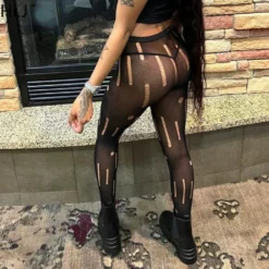 Alternative view of High Waist Lace Leggings with Hollow Out Design for Women