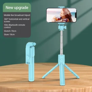 Bluetooth Selfie Stick Tripod with Phone Holder for Outdoor Travel 3 in 1 Use - Sky Blue