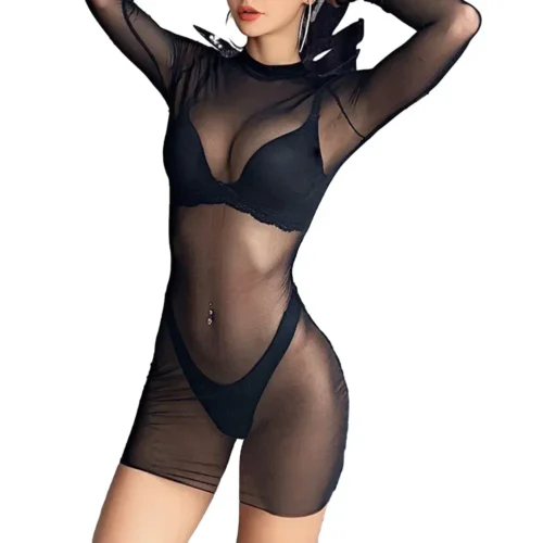 Alternative view of Sexy Womens Mesh Sheer Bodycon See-through Summer Beach Cover-up Lingerie Transparent Dress Erotic Apparel Nightwear Uniform