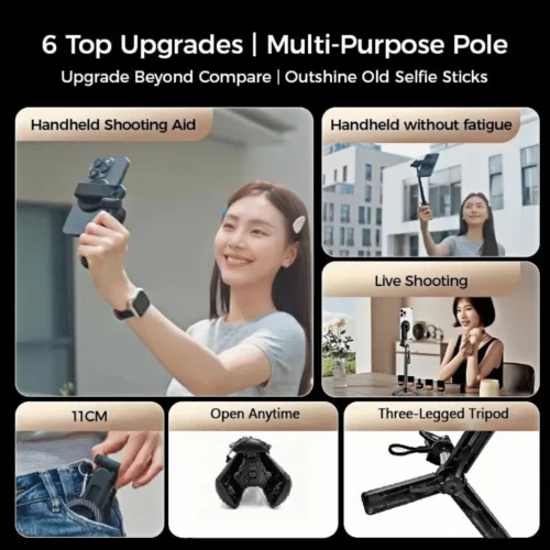 Alternative view of 4-in-1 Multifunctional Magnetic mini Selfie Stick with 360° Rotation Wireless Bluetooth Control Magnetic Phone Holder