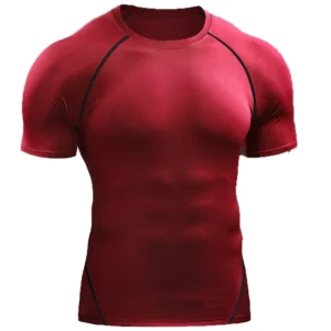 Compression T-shirt for Men with Quick Dry Elastic Fabric for Summer Sports and Gym Workouts - Red, M(50-60kg)
