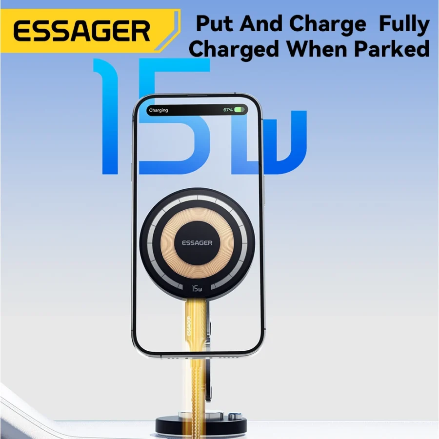 Essager Magnetic Wireless Charger Car Phone Holder 15W Fast Charging Easy Paste Mount Stand For Magsafe iPhone 15 14 13 Pro Max - Image 2