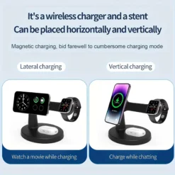 Alternative view of Magnetic Wireless Charger Stand for MagSafe iPhone 16/15/14/13 Pro Max, Apple Watch, and AirPods Pro