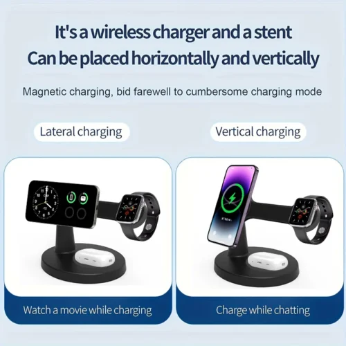 Alternative view of 3 In 1 Magnetic Wireless Charger Stand For Magsafe iPhone 16 15 14 13 Pro Max Apple Watch 9 8 AirPods Pro Fast Charging Station