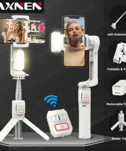 AXNEN A10 Handheld Gimbal Smartphone Stabilizer with Fill Light Extension Rod Remote Cellphone Selfie Stick for iPhone Samsung