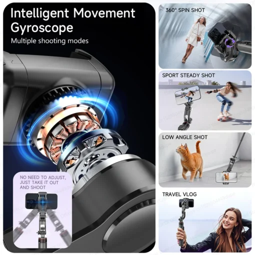 Handheld Gimbal Stabiliser with 360° Rotation and Tripod for Mobile Phones and Cameras - Image 3