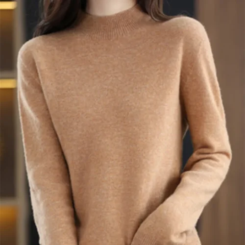 Alternative view of Half High Solid Color Cashmere Sweater For Women Loose Pullover Autumn and Winter Contracted Commuter Basic Knitwear Top Base