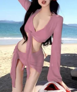 Vacation Bikini Four Piece Set Sexy Lingerie Concealing Split Lounge Female Underwear Japanese Woman Panties Women's Swimsuit