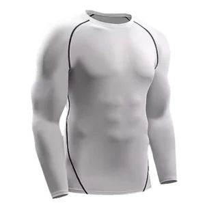 Compression Long Sleeve T-Shirt for Men with Moisture-Wicking and Muscle Support - White, M(50-60kg)
