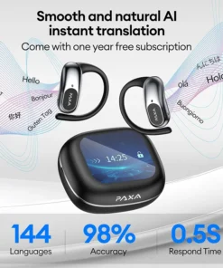Alternative view of PAXA OpenAirUltra AI OWS Translation Earphones 100+ languages Headphones Stereo Touch Display Multi Earbuds ENC Call AI Chat
