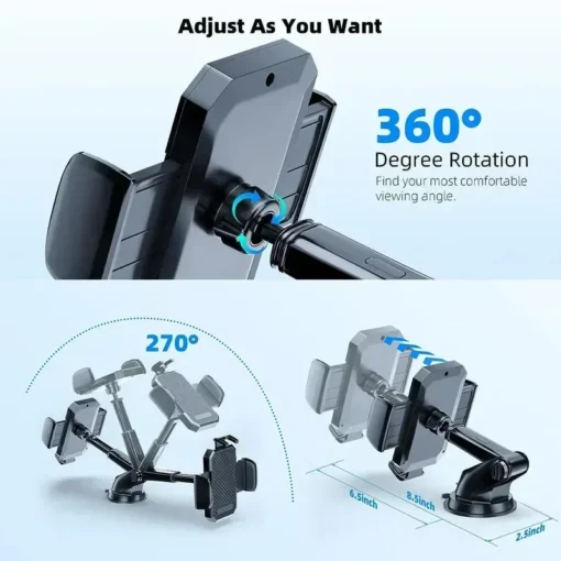 Car Phone Holder with 360° Rotation and Secure Mounting for Smartphones - Image 6
