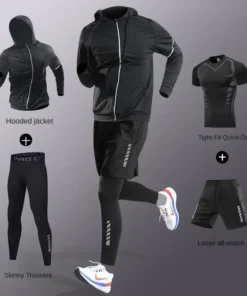 3-7Pcs Men's Ice Fiber Quick-Dry Running Fitness Full Set/Suit Tracksuit For Marathon, Training Cycling，Jogging,Gym， sweatpants