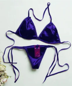 2025 New Summer Sexy Womens Satin Thong Quick Dry Underwear Bra Panties Elastic T-back Lingerie Low Rise Bikinis Set Underpants